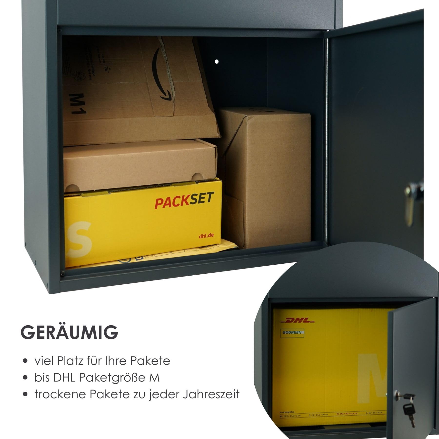 MOCAVI Paketbox 55 Paketkasten Anthrazit RAL 7016 rostfrei wetterfest mit Schloss