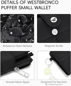 WESTBRONCO Puffer Small Wallet for Women RFID Blocking Card Holder Wallets, Womens Bifold Wallet with Zipper Coin Pocket & ID Window