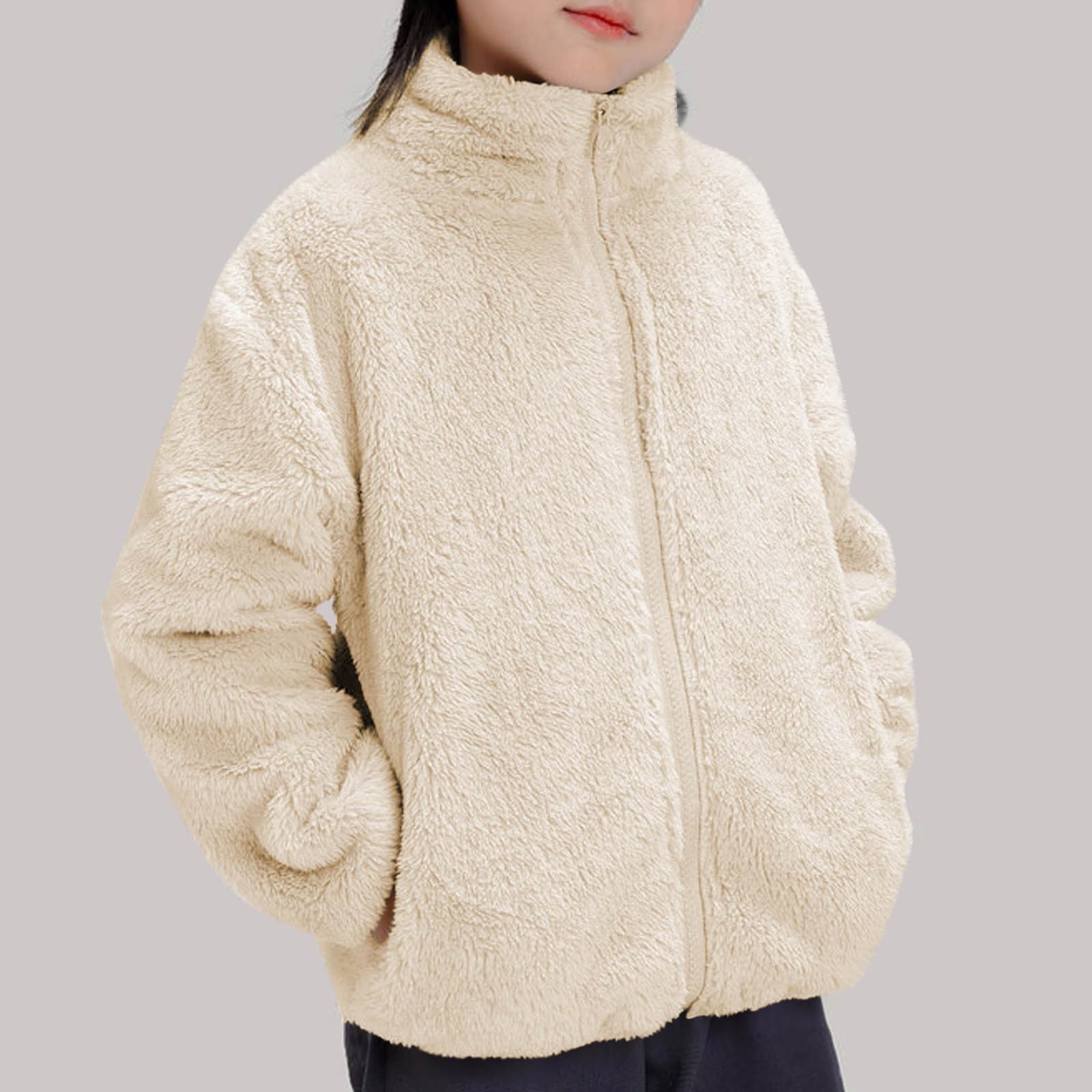 HAOLEI Chaqueta Niña Niño Otoño e Invierno,Abrigo de Forro Polar Manga Larga con Cremallera Color Sólido Cálido Cómodo Chaquetas Fleece con Cuello Alto Casual Felpa Outwear con Bolsillos 2-13 Años