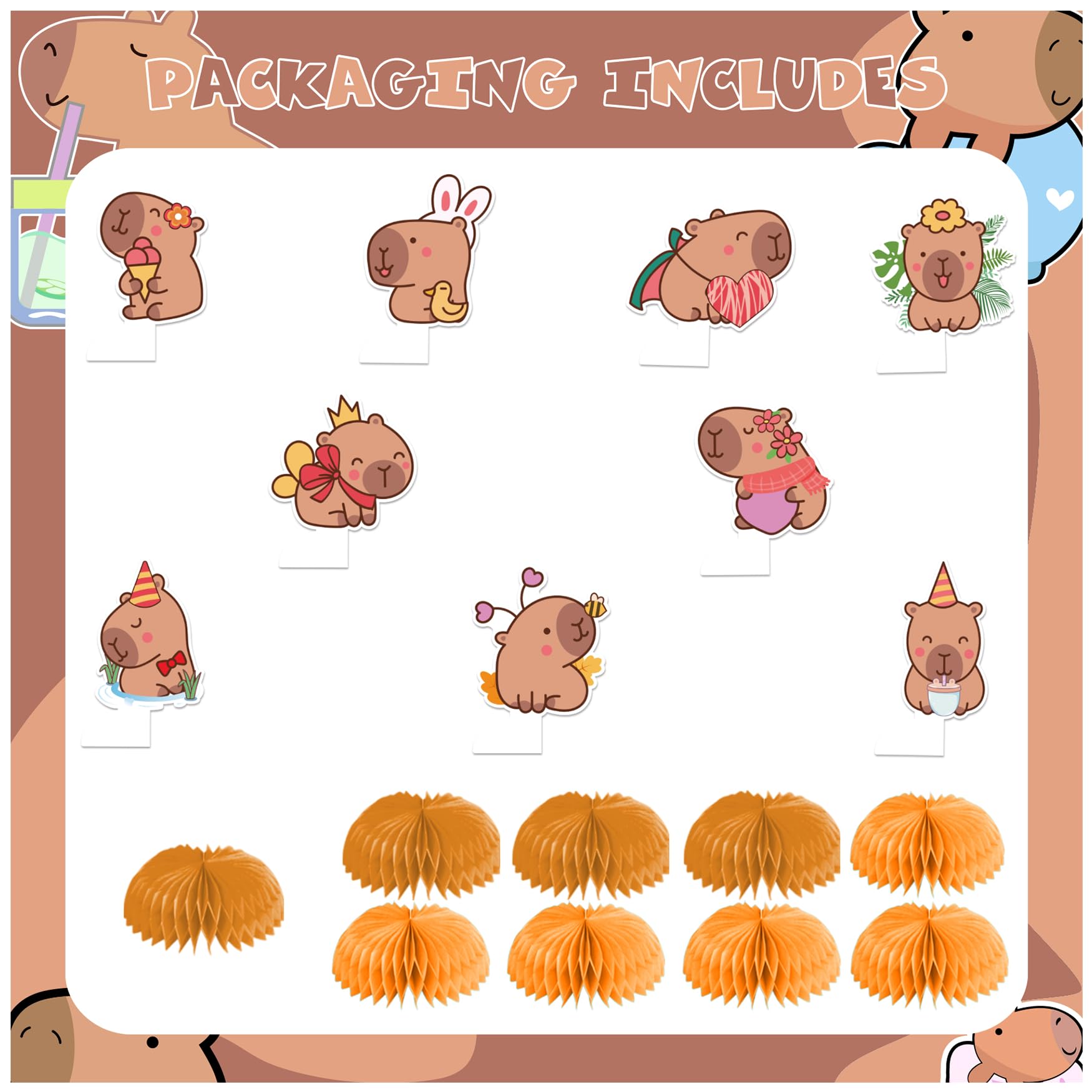 9 PCS Capybara Honeycomb Centerpieces Table Decorations Capybara Table Centerpieces for Capybara Party Supplies Birthday Party Decorations