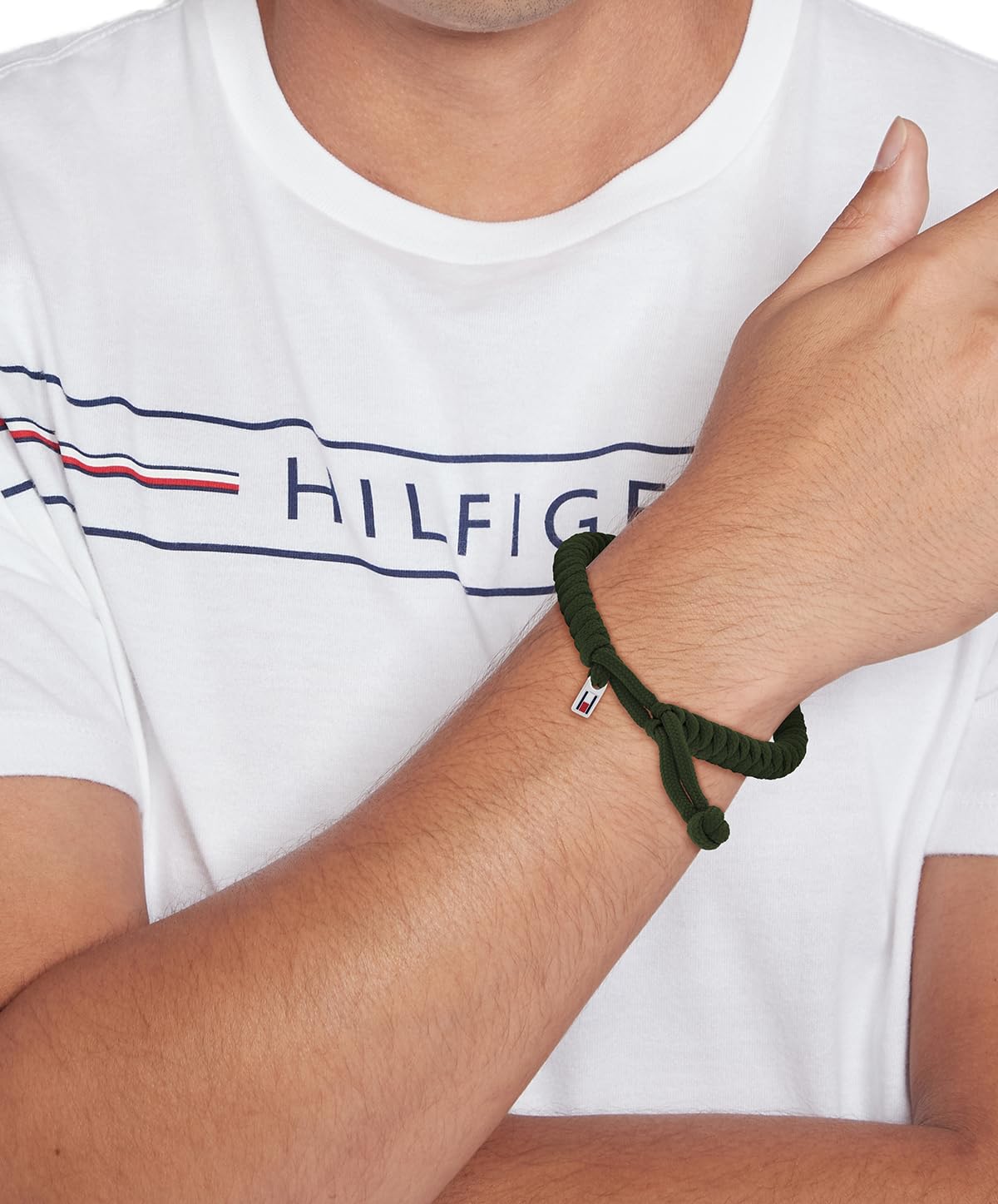 Tommy Hilfiger Jewelry Nylonowa bransoletka dla mężczyzn, dostępna w kolorze brązowym, niebieskim i zielonym, Zielony, Mediano, Sportowy i elegancki