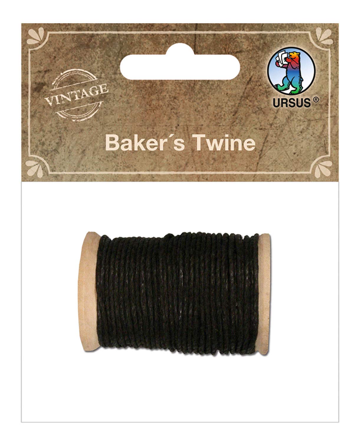 Ursus 40590005 Bakers Twine, robust cotton yarn on a wooden spool, 10 m in black, suitable for a wide range of crafts
