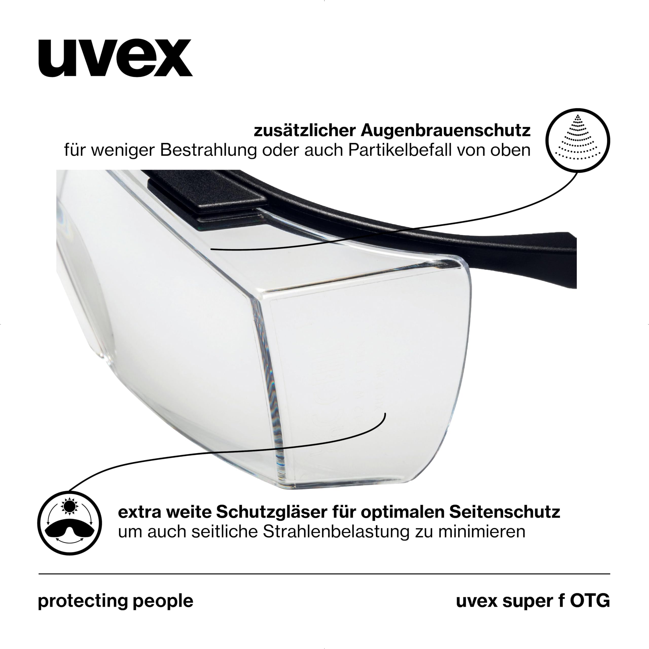 Uvex Super F OTG okulary ochronne dla osób noszących okulary, ochrona przed zaparowaniem, na zewnątrz bardzo odporne na zarysowania i chemikalia