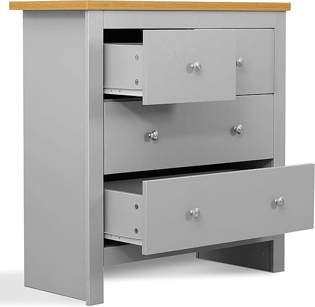 Blisswood 2+2 Drawer Chest of Drawers Bedroom Bedside Table Cabinet Storage MDF Chest of Draws With Stainless Steel Knob For Living Room, Hallway, Furniture, Grey, 35D x 79W x 81H cm