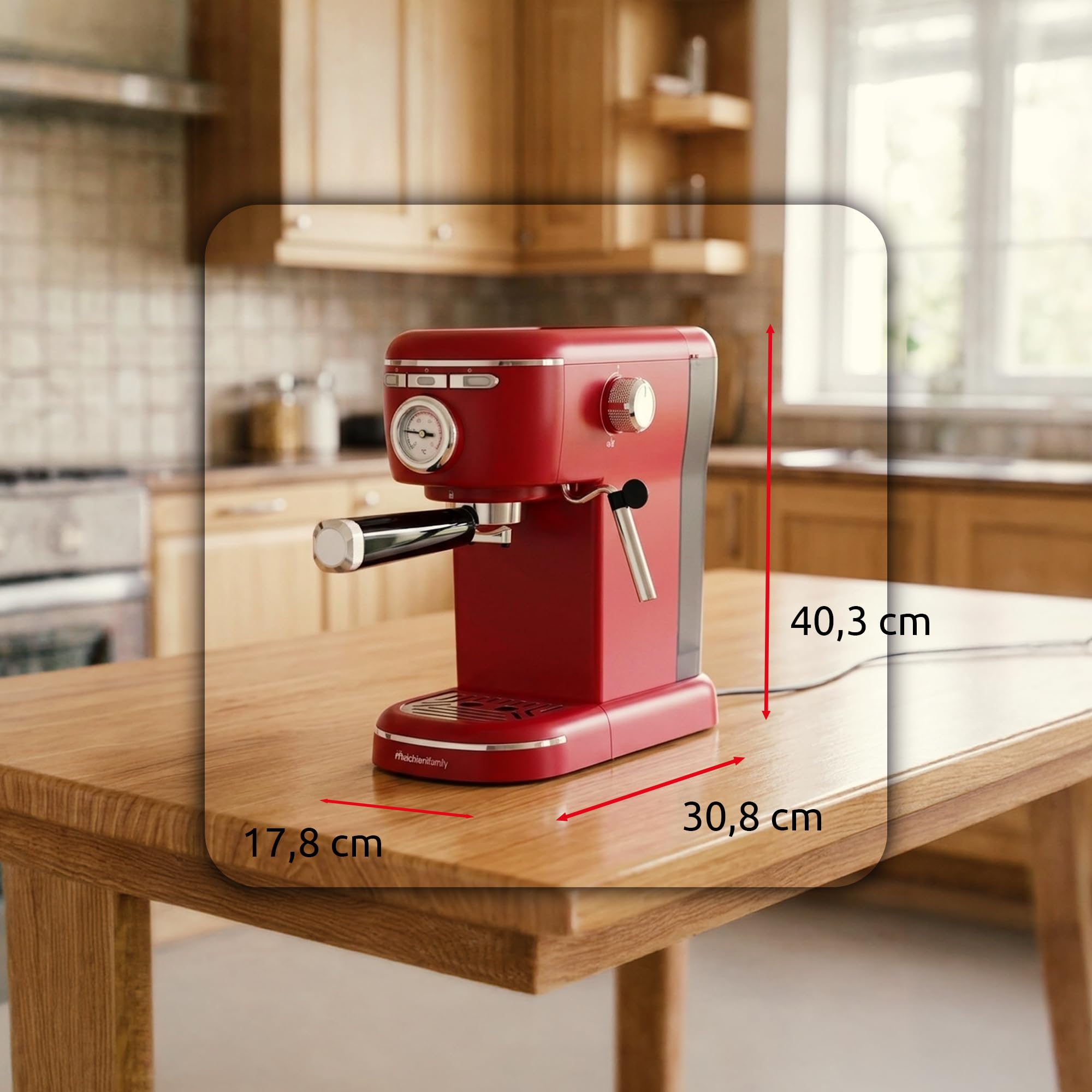 Melchioni Aromatica Plus ekspres do kawy 3 w 1, kompatybilny z kapsułkami Nespresso i kawą mieloną - ciśnienie 15 bar - 1100 W - zbiornik 1,2 l - wbudowany spieniacz do mleka - czerwony