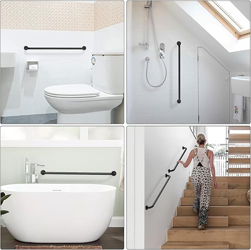 Miniatura 7 de ZUEXT - Paquete de 2 barras de agarre negras de ducha de 40 pulgadas, mango de barra de agarre de pared de baño de acero inoxidable, barra de