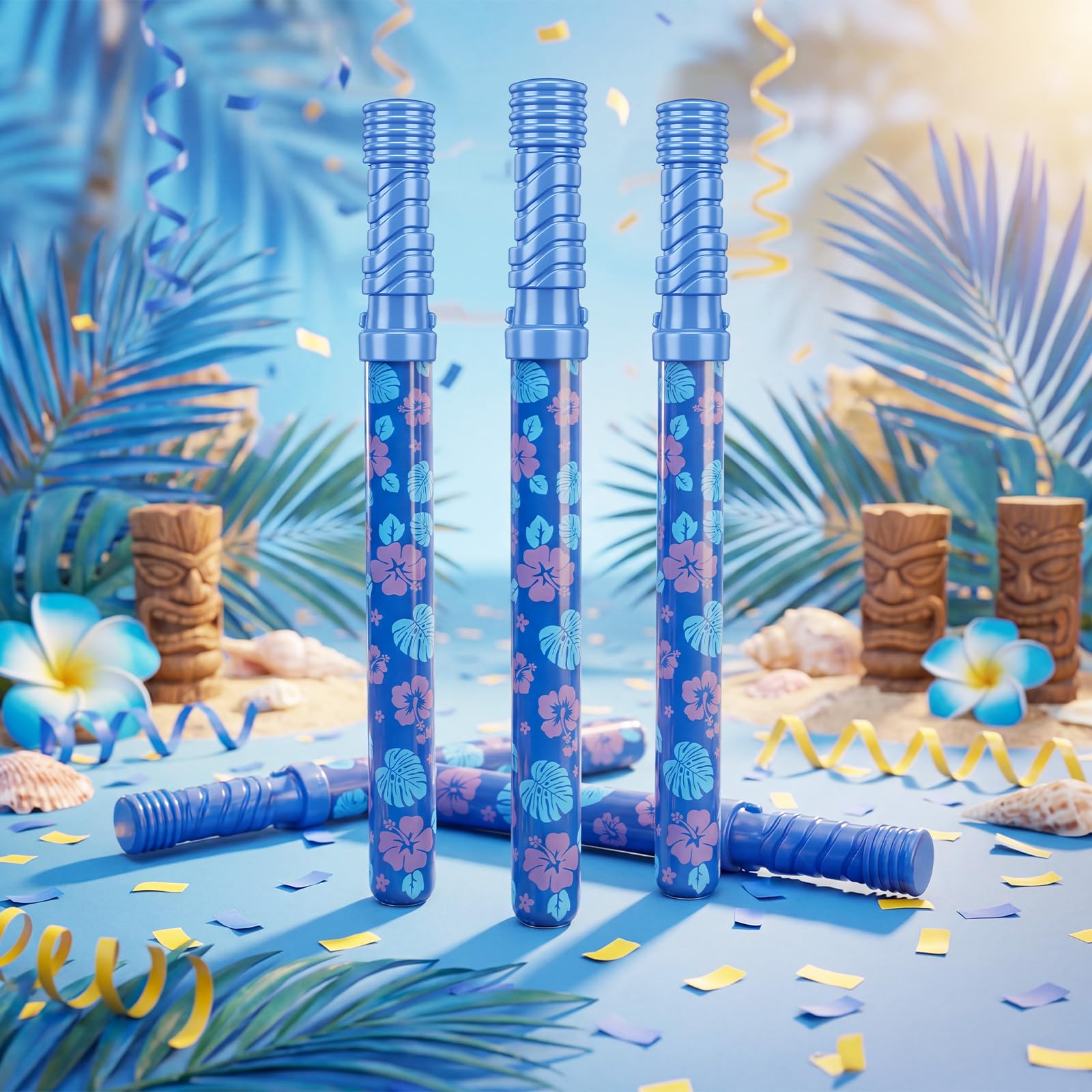 Hollowfly 12 bacchette a bolle hawaiane per bambini da 36 cm, fiori tropicali, grandi bacchette a tema hawaiano, bomboniere per feste estive in piscina, attività all'aperto, forniture di compleanno