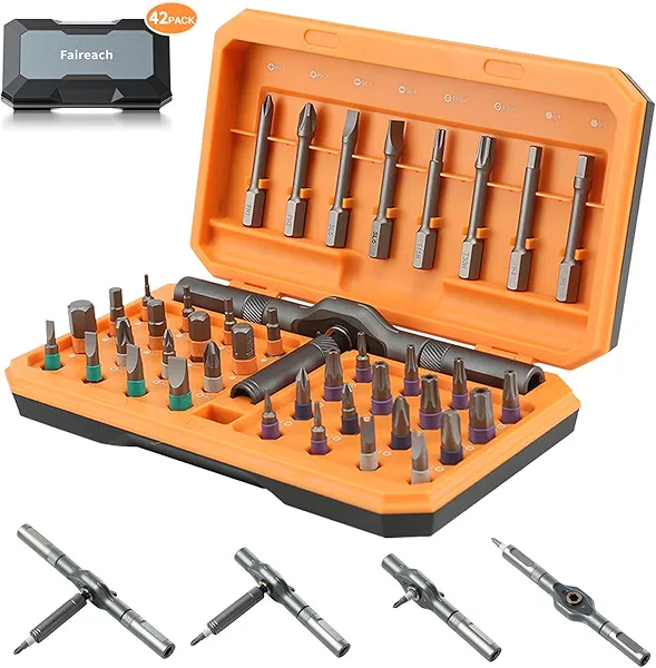 Faireach 42 in 1 Magnetic Screwdriver Set, DIY Ratchet Screwdriver Set, Multi Bit Magnetic Drive Set with Detachable Ratchet Handle, Portable Compact Repair Tool Kit for Furniture Computer Bicycle