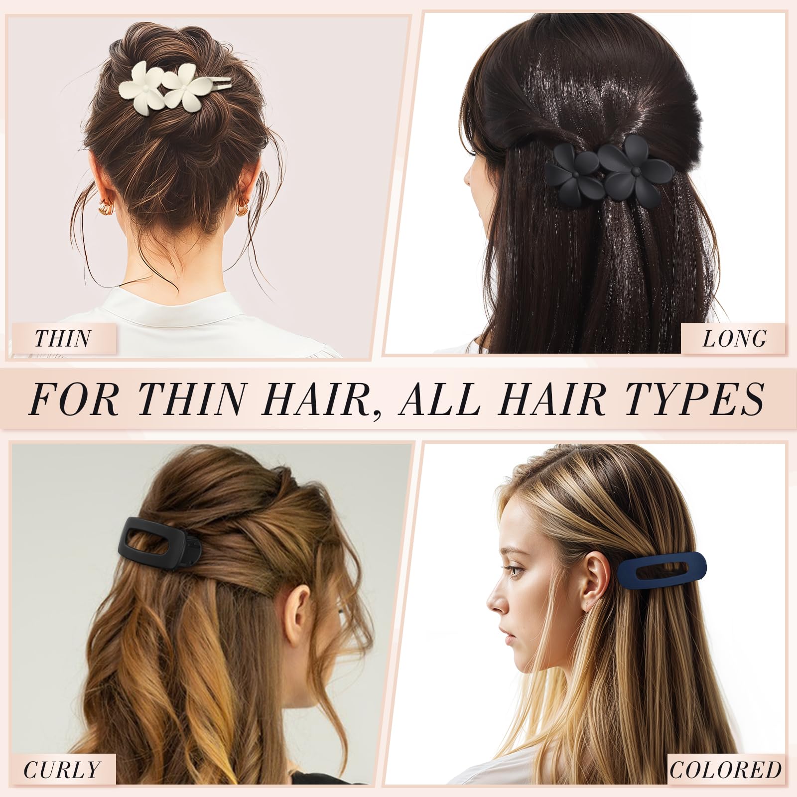 Flache Haarspangen, 8 Stück, 2 Stile, 4 Farben, flache Haarklammern für Damen und Mädchen, mittleres Haarvolumen