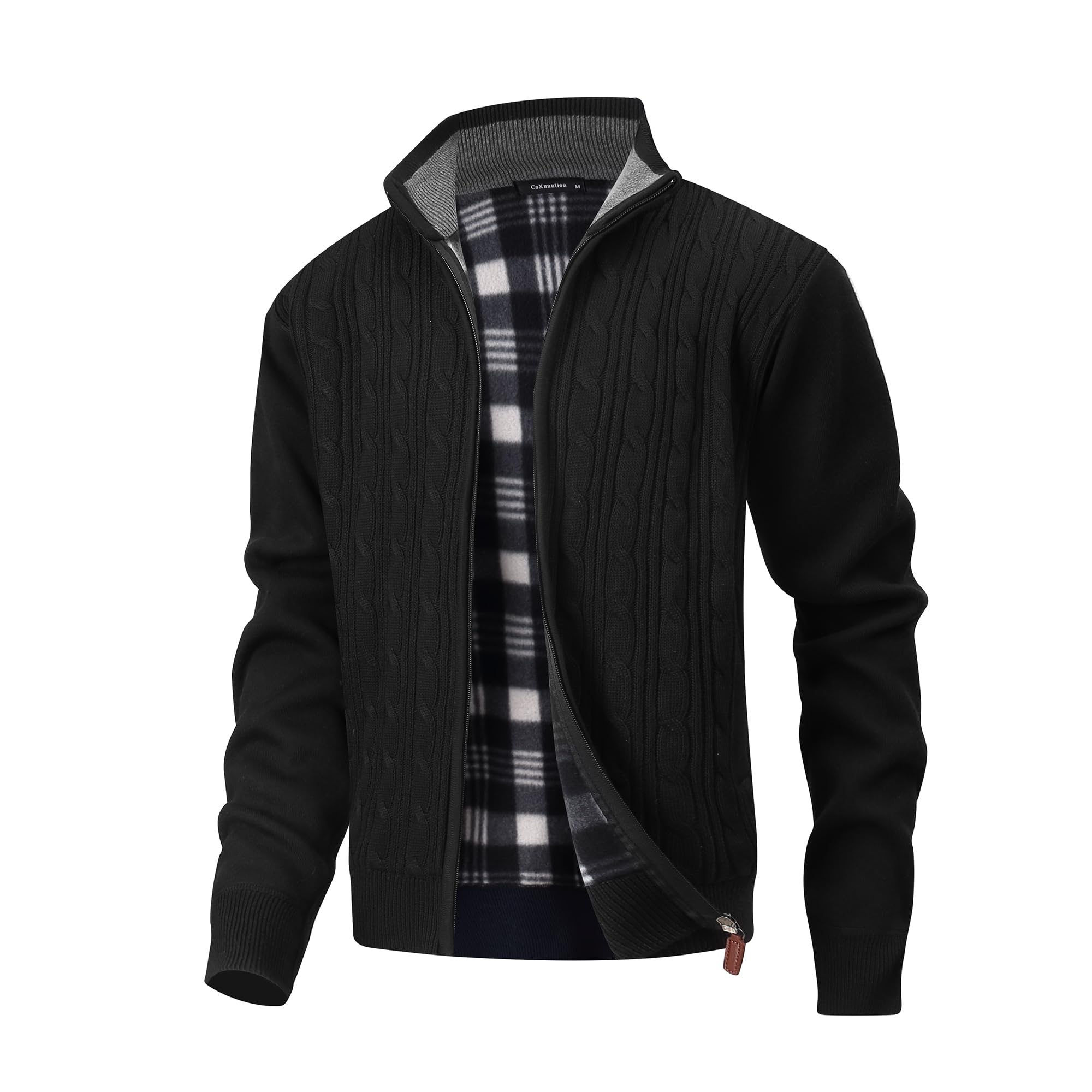 Cárdigan para Hombre Cuello Alto Cremallera Forro Polar Chaqueta Invierno Punto Fino