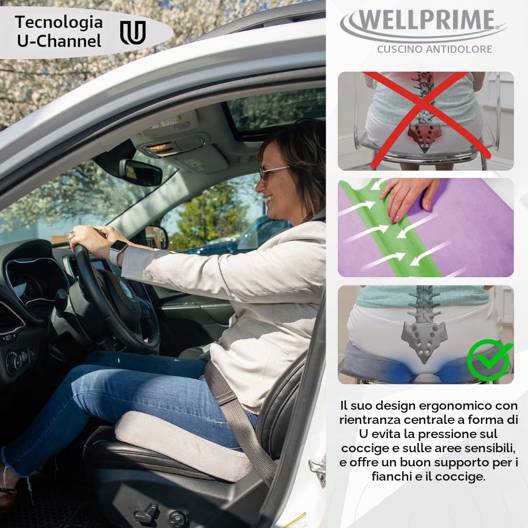 Wellprime Painfree Cushion, Cuscino ortopedico con diversi gradi di durezza, riduce la pressione sul coccige, problemi alla prostata, favorisce la circolazione sanguigna e alleggerisce il coccige (2)