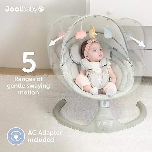 Miniatura 4 de Jool Baby Nova Swing para recién nacidos, columpio eléctrico motorizado para bebés, música Bluetooth, 10 melodías preestablecidas, control remoto