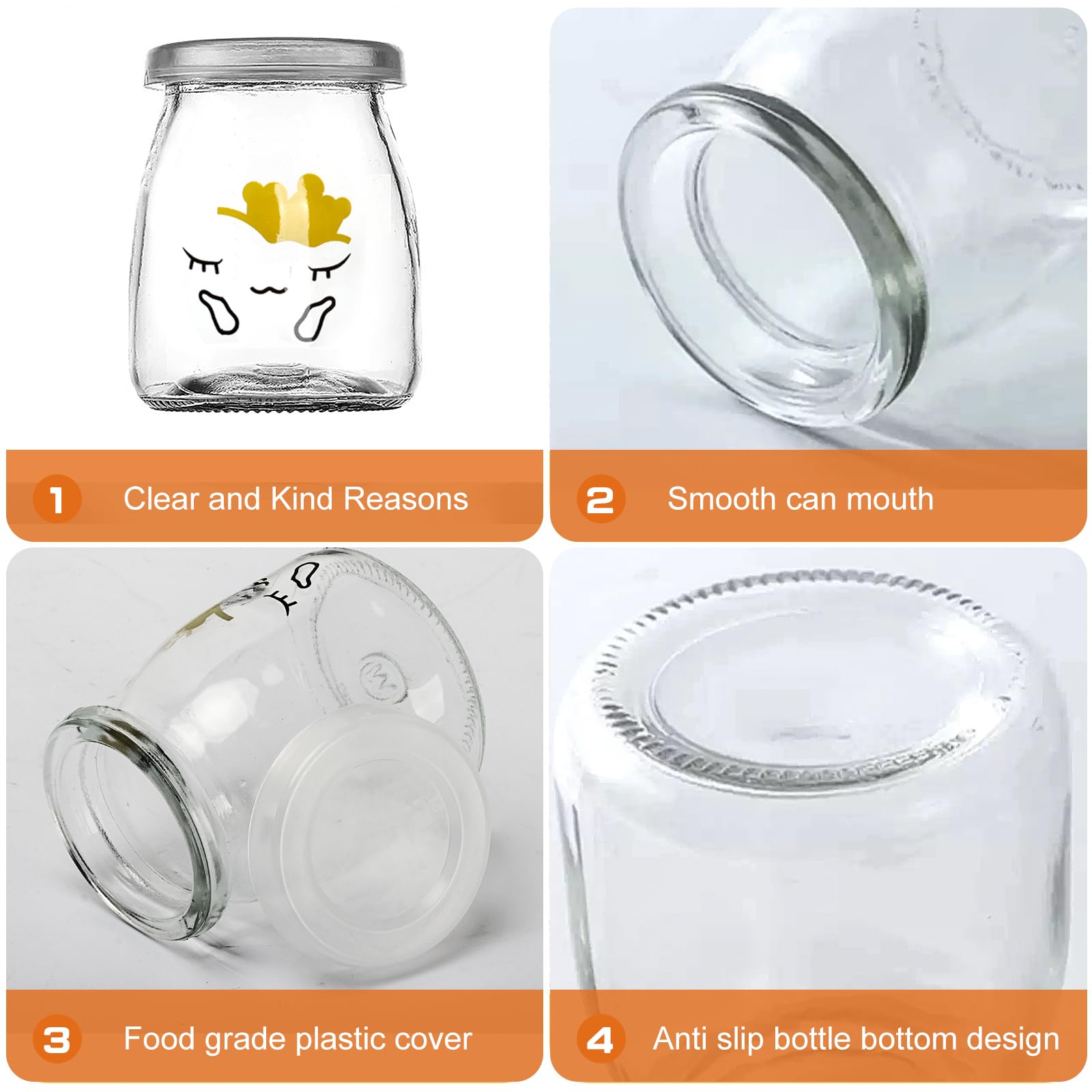 UCAMP Vasetti per Yogurt in Vetro con Coperchio, Barattoli per Yogurt con Coperchio, Piccolo Vaso di Vetro, Modelli Carini, Per la Preparazione di Yogurt, Budini (150 ml x 12)