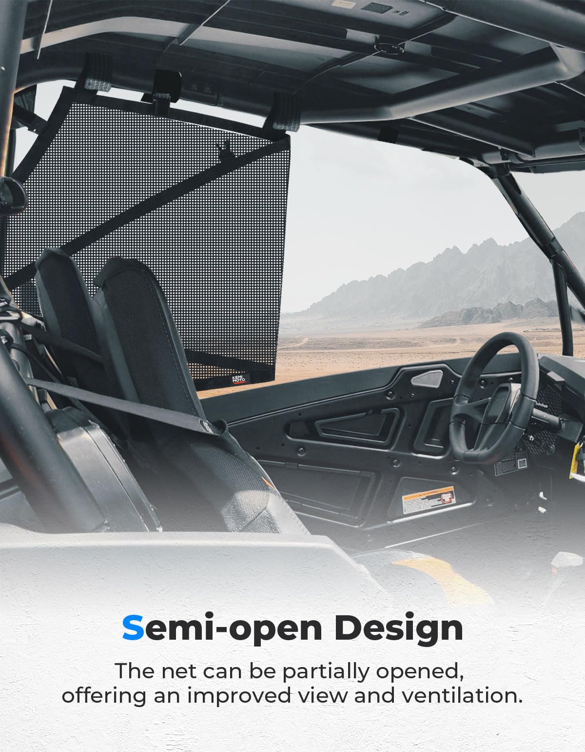 KEMIMOTO XP 1000 - Red de malla para ventana, jaula enrollable para ventana lateral, protección para puerta, compatible con Polaris RZR XP 1000/2016-2021 RZR XP Turbo 2 puertas 2014-2023