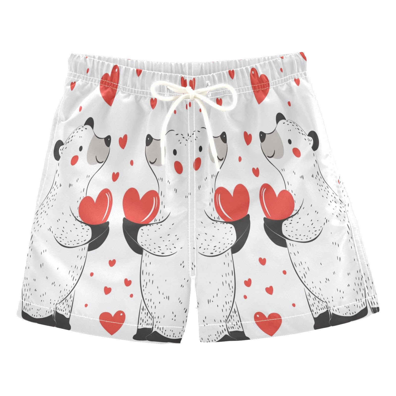 Jucciaco Boys Swim Trunk Quick Dry Beach Board Shorts Raccoon Heart Bear Panda Swimwear for Kids Multicolor