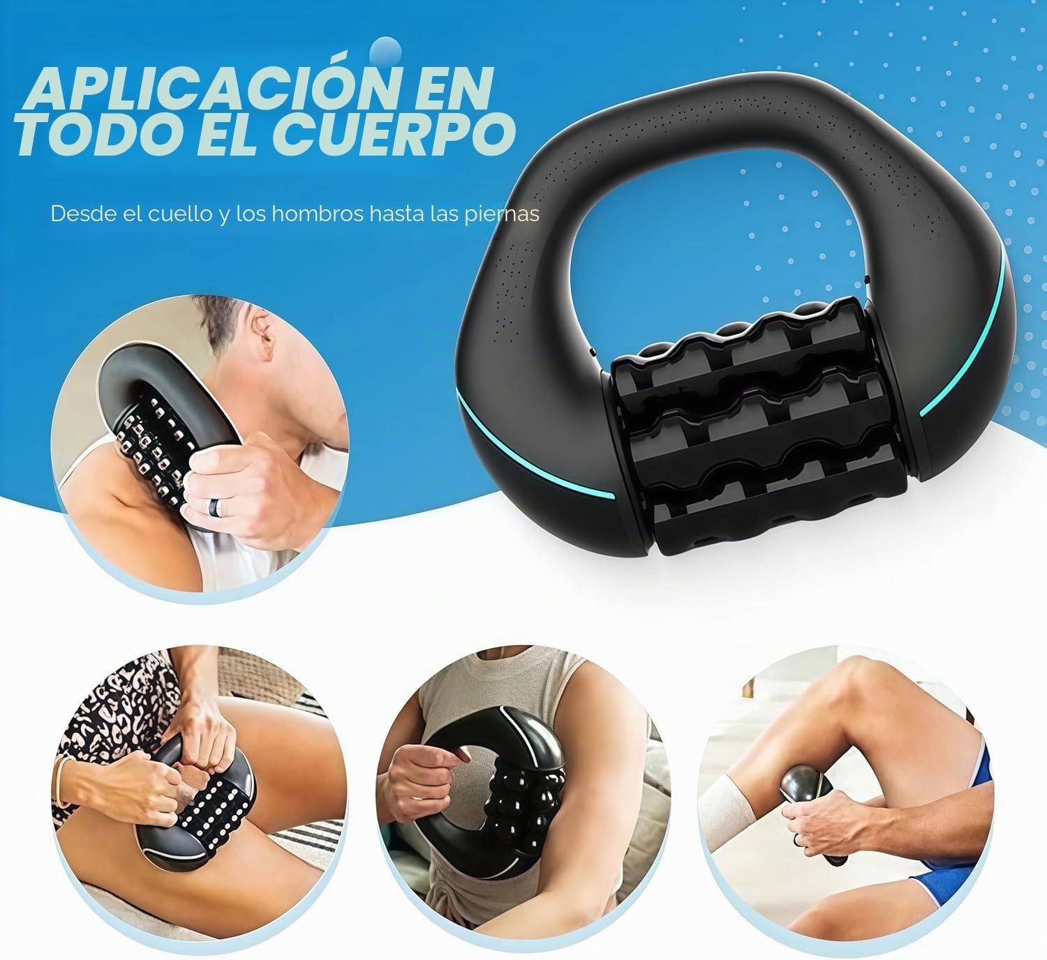 Masajeador Piernas, Masajeador de Rodillos Eléctrico Portátil – Rodillo de Masaje Eléctrico con Mango, 3 Niveles de Intensidad, Masaje Profundo Piernas y Cuerpo