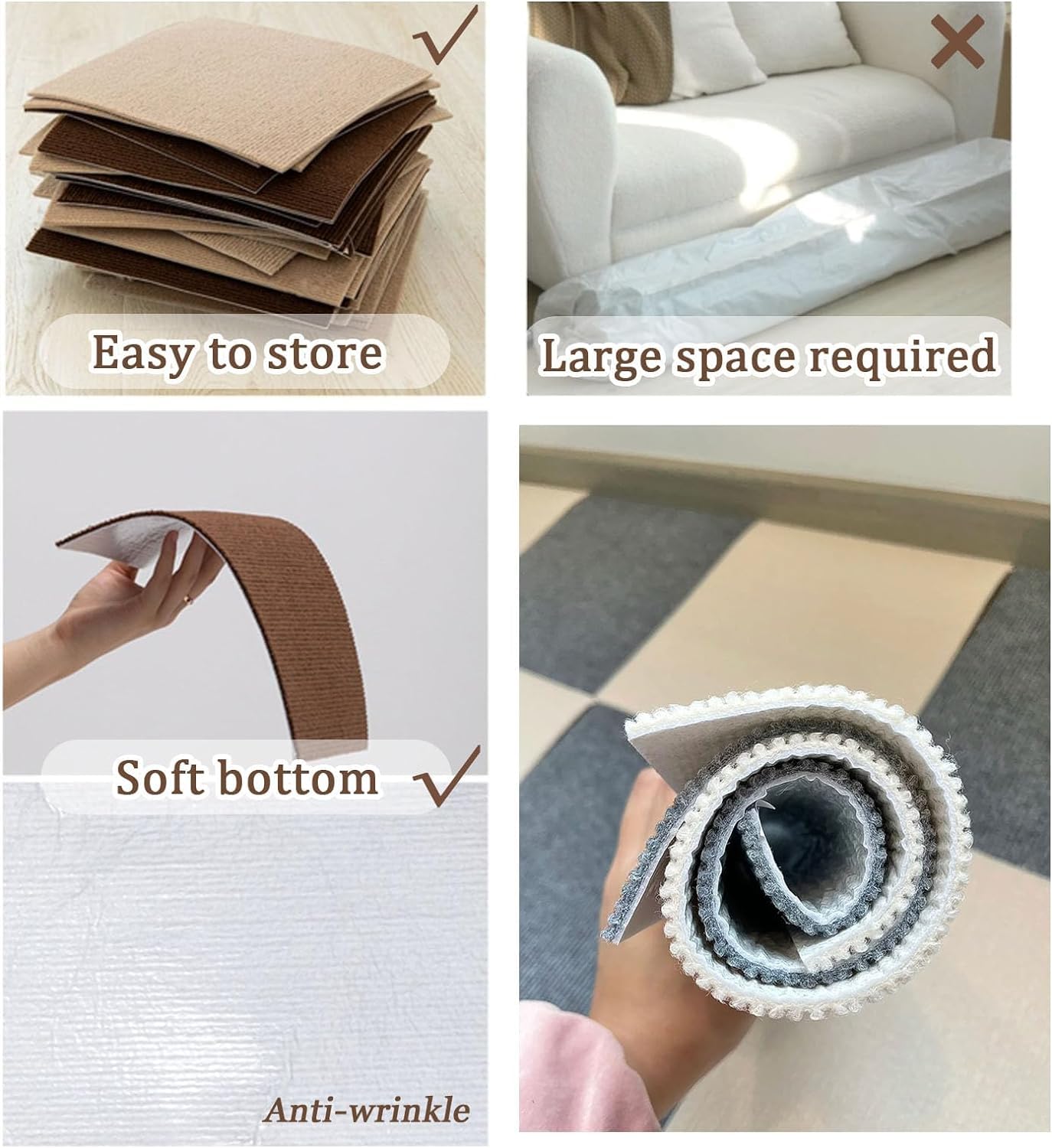 Dalles de Moquette Auto-adhésives for la Maison, 11,8x11,8 Pouces, à décoller et à Coller, lavables, faciles à bricoler, durables, 48 ​​pièces(Beige)