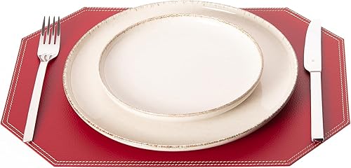 Juego de 6 manteles individuales octagonales pequeños de color rojo, 6 manteles individuales de 15.75 x 11.81 pulgadas, cuero reciclado, juego de