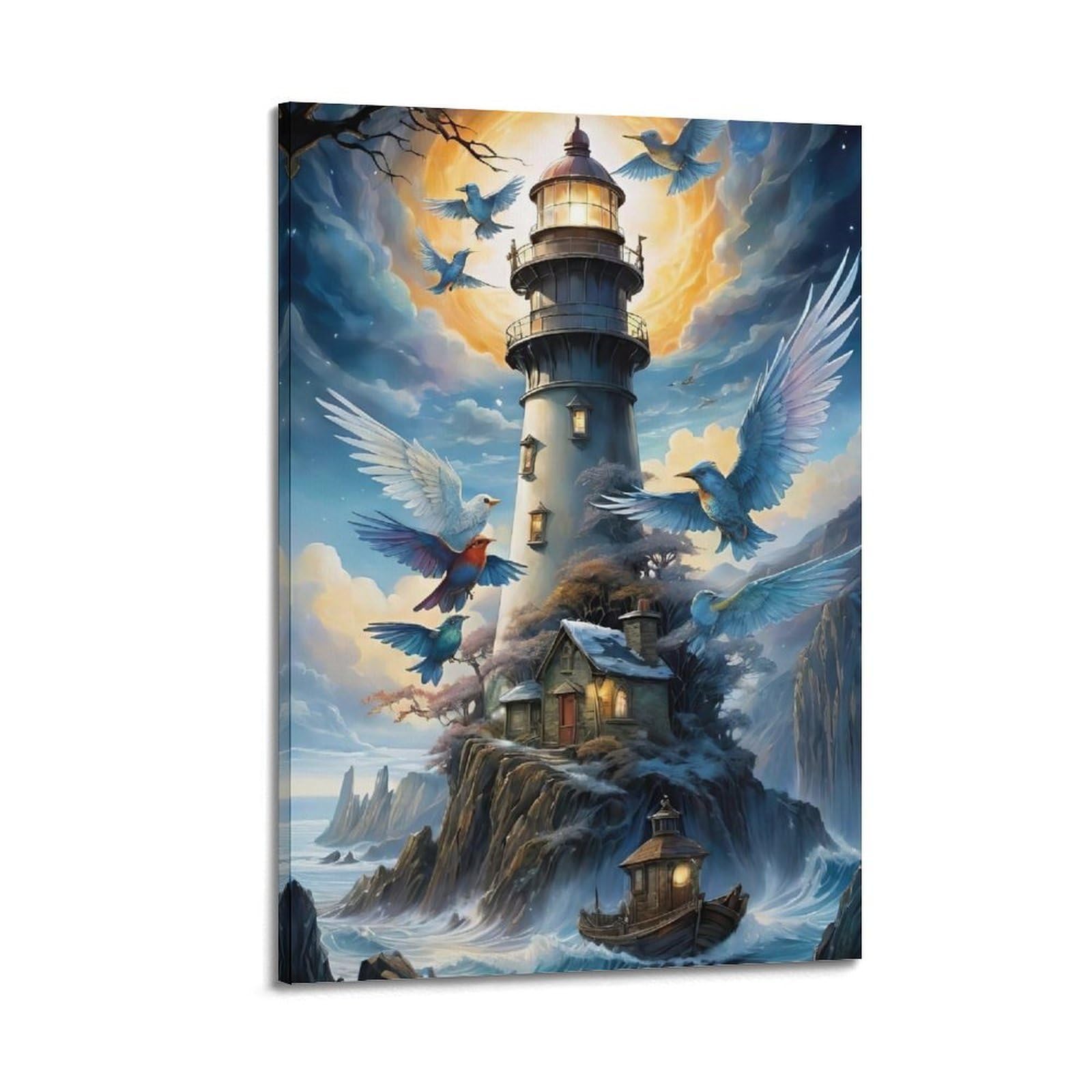 CXHJCA Lighthouse Poster Celestial Harborage Poster Decorative Painting Canvas Wall Posters And Art Picture Print Modern Family Bedroom Decor Posters 24x36inch(60x90cm)