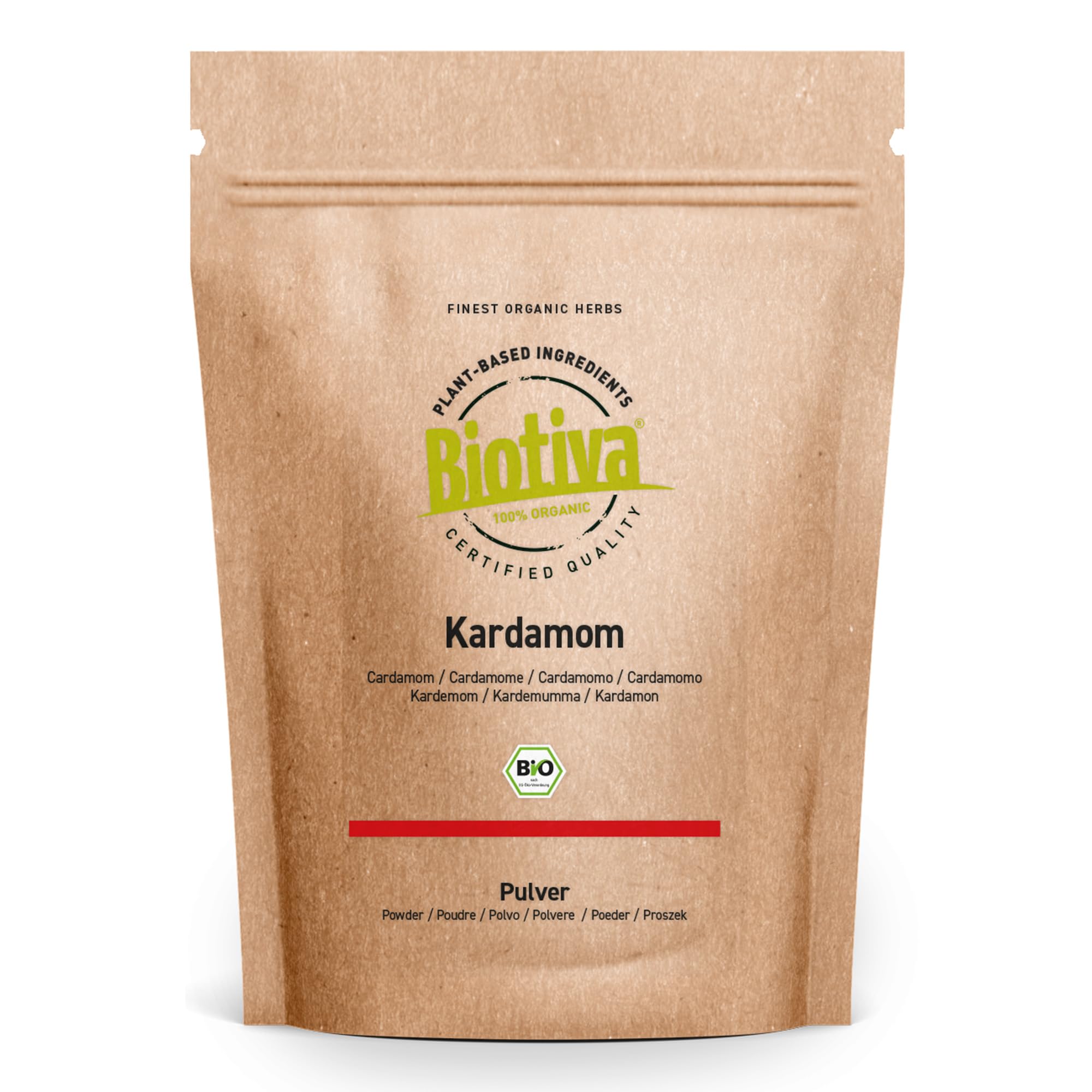 Biotiva Polvo de cardamomo suelo orgánico 100g - vegano - Elettaria cardamomum - embotellado y controlado en Alemania (DE-ÖKO-005)
