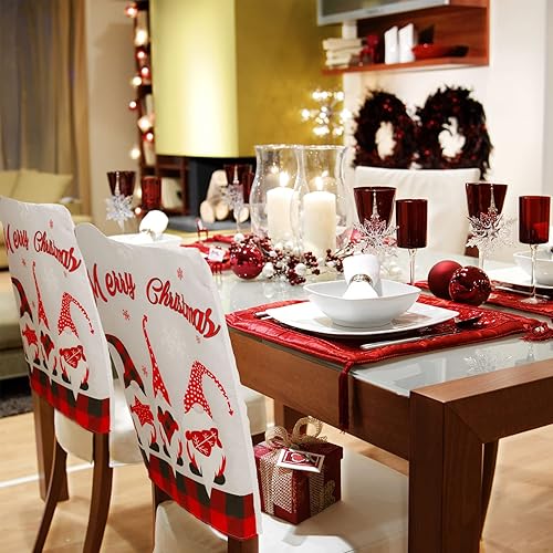 Miniatura 6 de 6 piezas de fundas para respaldo de silla de Navidad, fundas para sillas festivas de Navidad para cocina, hotel, boda, ceremonia, decoración de