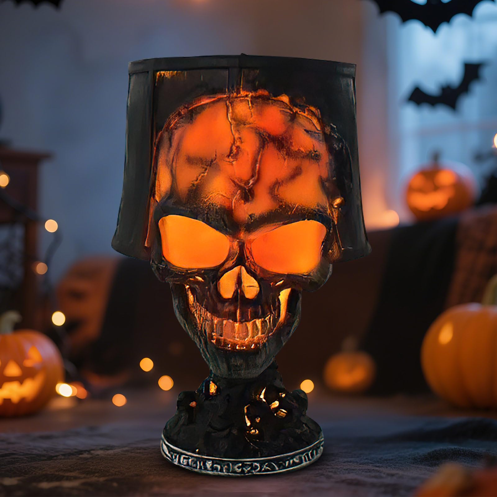 Halloween Skull Statue Desk Lamp,Gothic Lava Effect Led Light,Skeleton Halloween Decorations Ambient Lighting Night Light, Resin Horror Decor for Home,Pub & Party (A)