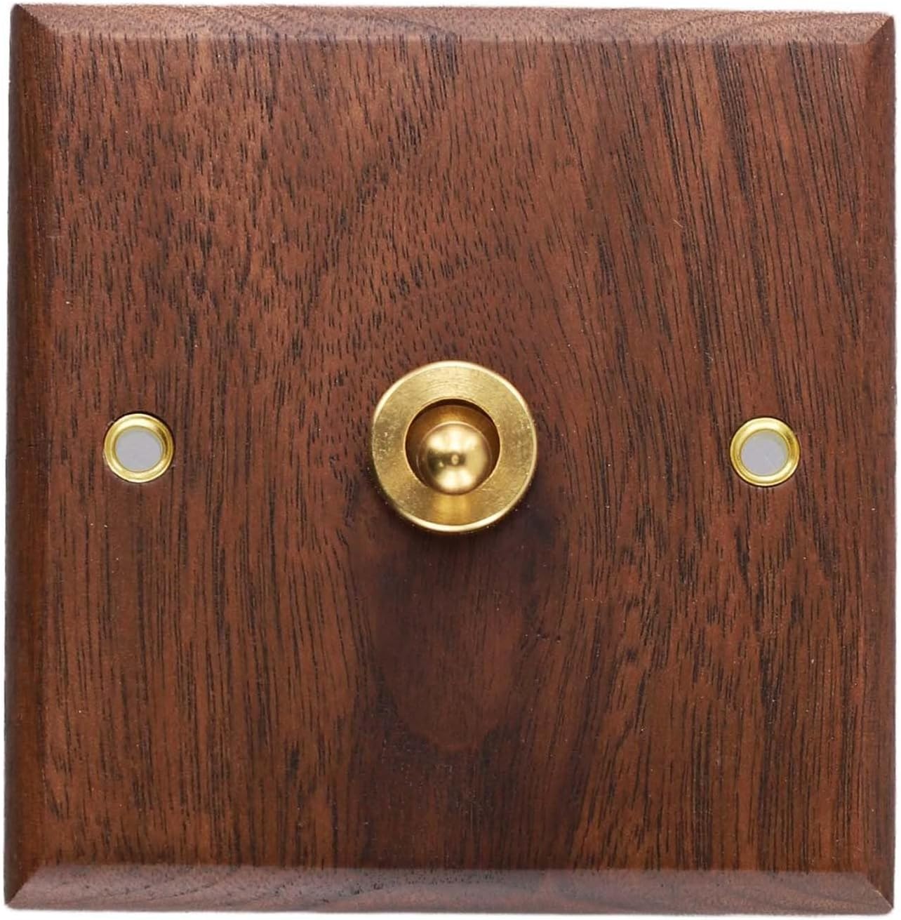 Retro Walnut Wood Light Switch Plate For Toggle With Brass Lever For 1/2 Way Wall Control, Handmade Decorative Electrical Outlet Cover, 86X86 MM Brown Panel(1 Gang)
