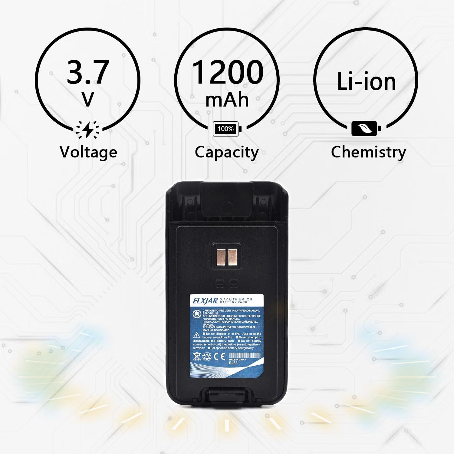 (5-Pack) 3.7V 1200mAh Li-ion Battery, Replacement for RT68 RT68B RT68S RT68Plus BL68 Two-Way Radios Rechargeable Pack - Image 2