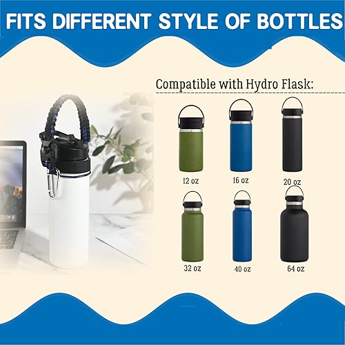 Miniatura 4 de Miracredo Mango Paracord para botellas de agua Hydro Flask 2.0 de boca ancha y estándar, soporte de correa con anillo de goma de seguridad y