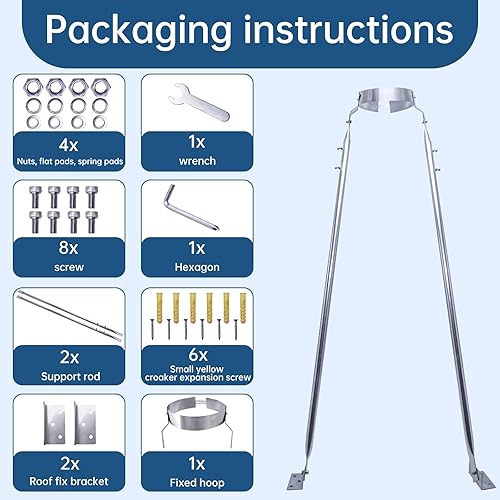 Miniatura 5 de Kit de soporte de chimenea de techo extendido de acero inoxidable para tubo de 8 pulgadas de diámetro con patas ajustables y diseño resistente al