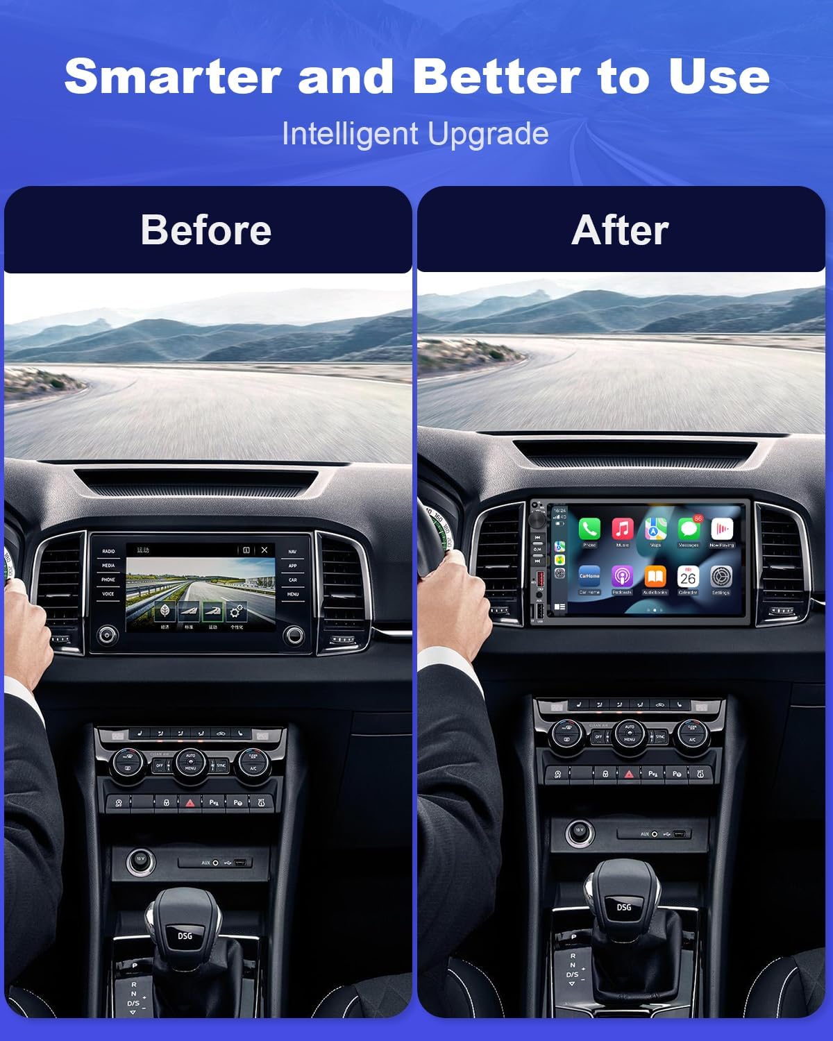 Double Din Car Stereo with 7" HD Touchscreen,Bluetooth Car Radio in-Dsah Navigation with Wireless Carplay&Android Auto,Car Media Player with 2 USB Port,FM,AUX