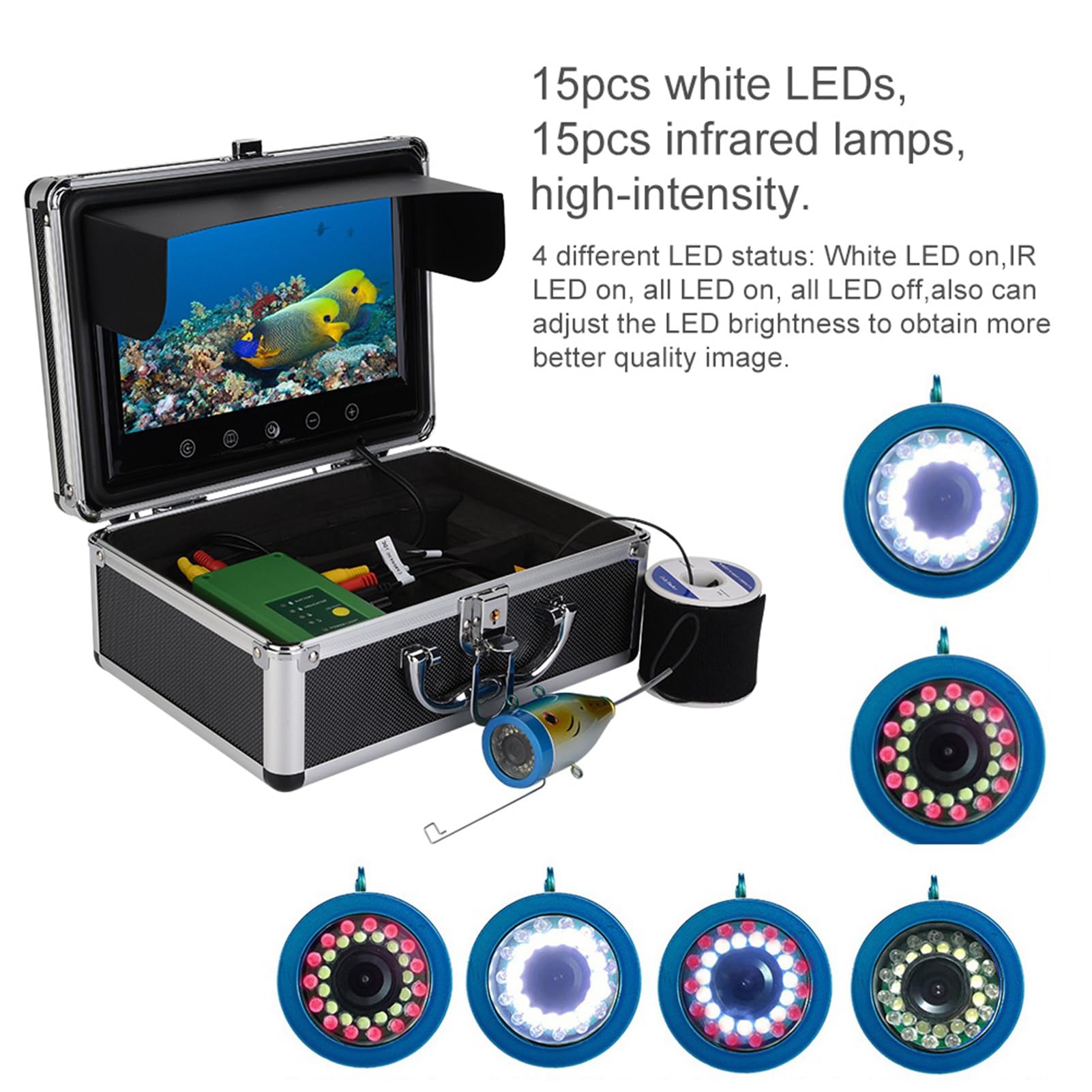 Telecamera Portatile per la Pesca Subacquea con Borsa da Trasporto Monitor TFT da 9 Pollici Monitor 30 LED 1000TVL HD Fish Finder Telecamera da Pesca Impermeabile per Pesca in Mare/Fiume
