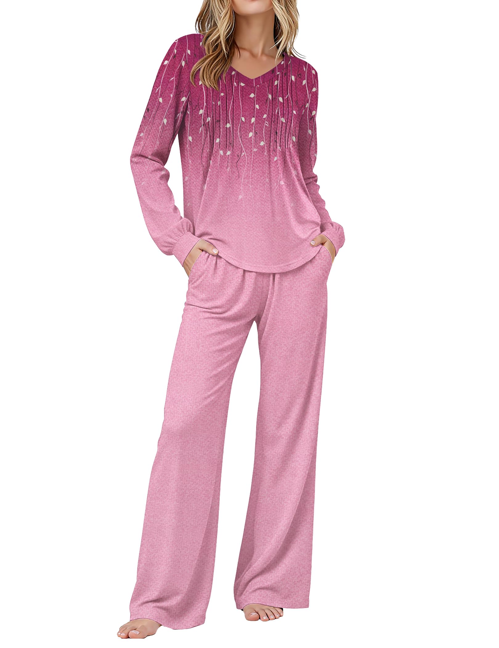 Ekouaer Womens Pajama Sets Long Sleeve Sleepwear 2 Piece Lounge Set Soft Pjs Nightwear