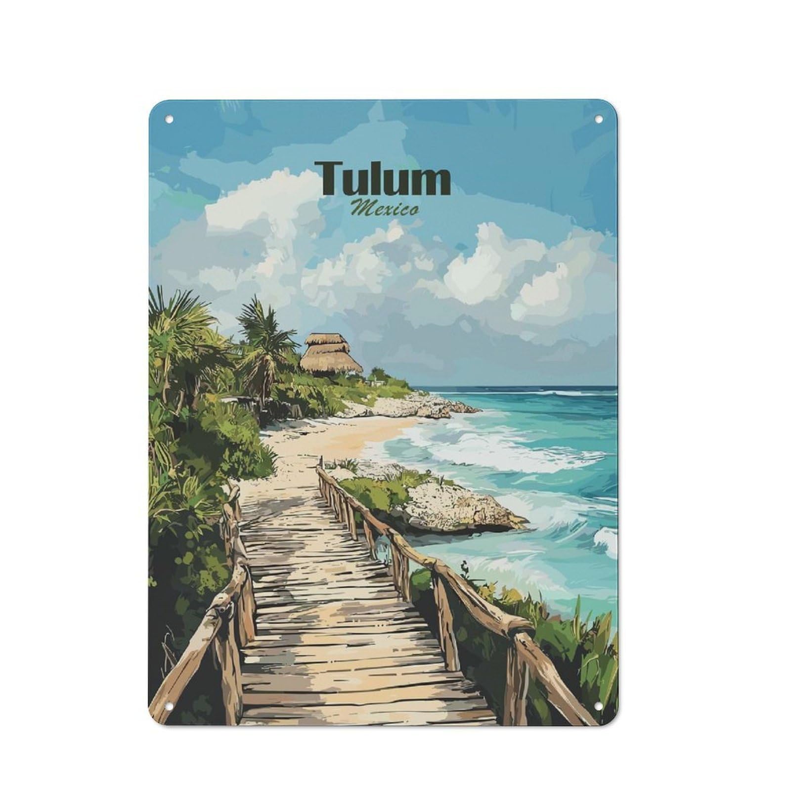 Junmoney Style-1 Tulum Beach Pathway Creative Metal Wall Decor 40X30cm, Decorative Metal Sign For Office, Study, Studio Or Hallway