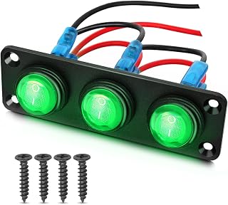 3 Gang Rocker Toggle Switch Panel, DC 12V 20A Blue LED Switch Panel Round Lighted ON Off SPST Switch Control for Ships, Yachts, RVs, Buses, Trailer, Camper, Boat etc (Green