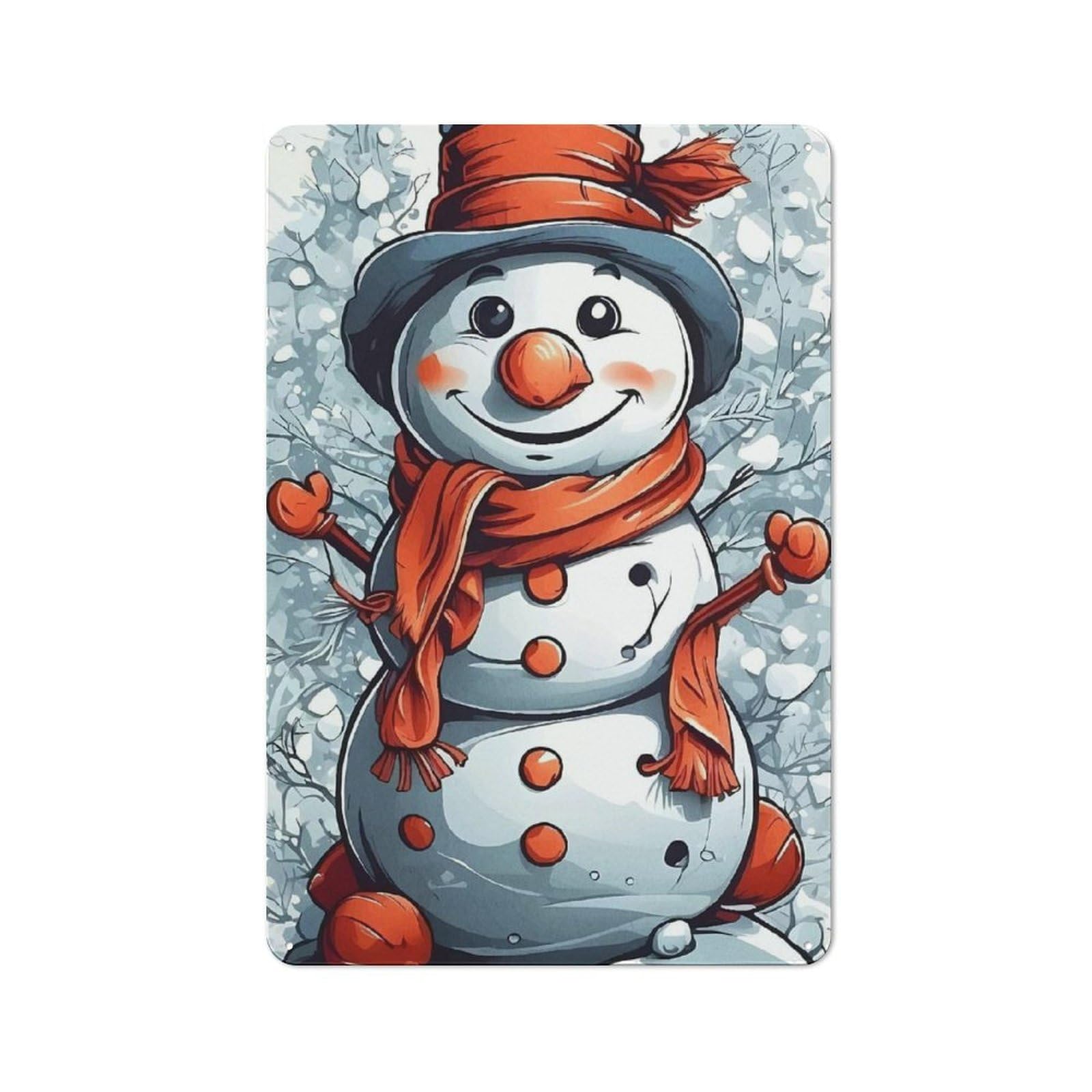 Junmoney Cartoon Snowman Industrial Metal Sign 30X20cm, Modern Retro Loft Wall Plaque For Workspace, Cafe, Hallway Or Garage