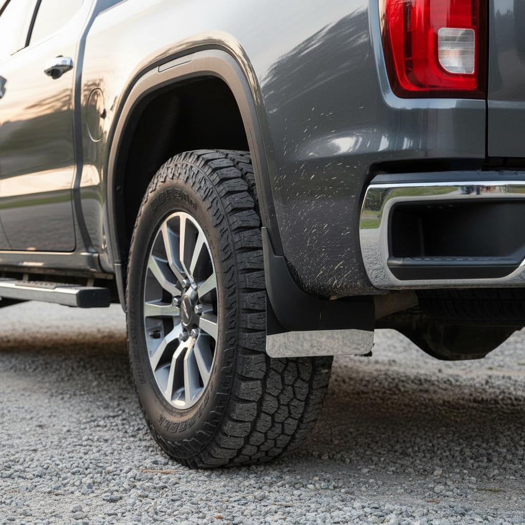 No-Drill Rear Mud Flaps Specifically Designed for 2020-2026 GMC Sierra 2500/3500 HD Pickups – Pre-Installed Stainless Steel Weights, Durable 304 Steel Construction, Precise 14" W x 20" H Dimensions