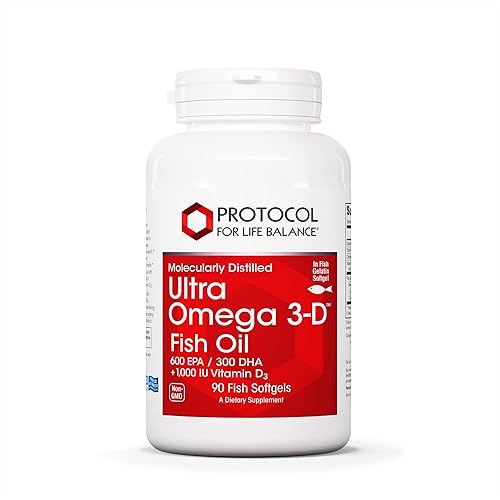 PROTOCOL FOR LIFE BALANCE Ultra Omega 3-D - 600 mg EPA, 300 mg DHA y 1,000 UI de vitamina D3 - Aceite de pescado para apoyo cerebral - Suplemento