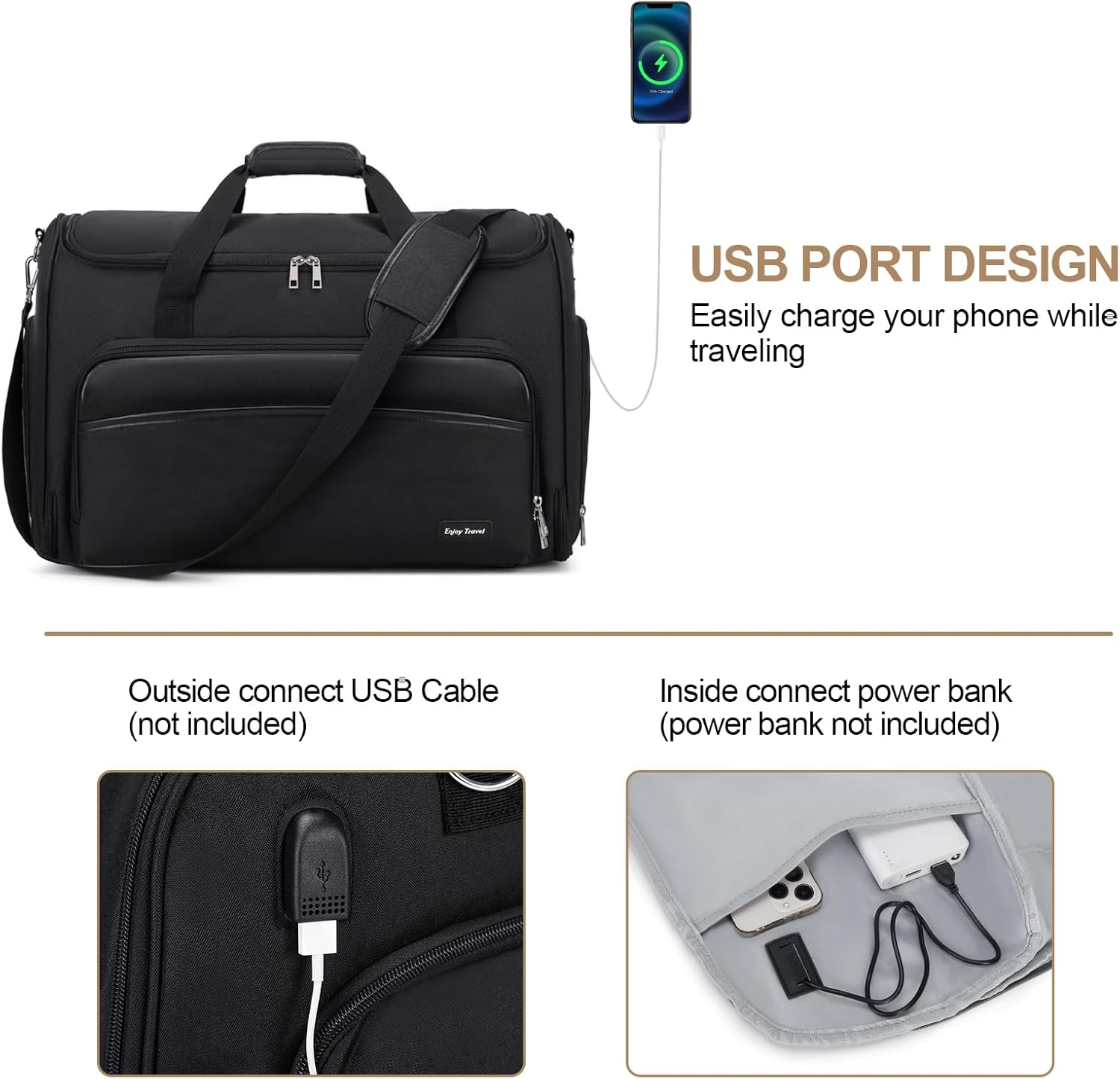 Garment Duffle Bags for Travel, Convertible Garment Bag for Men Women, Carry On Duffle Bag Backpack with Shoe Compartment & Toiletry Bag, 4 in 1 Hanging Suitcase Suit Travel Bags (Black) - Image 7