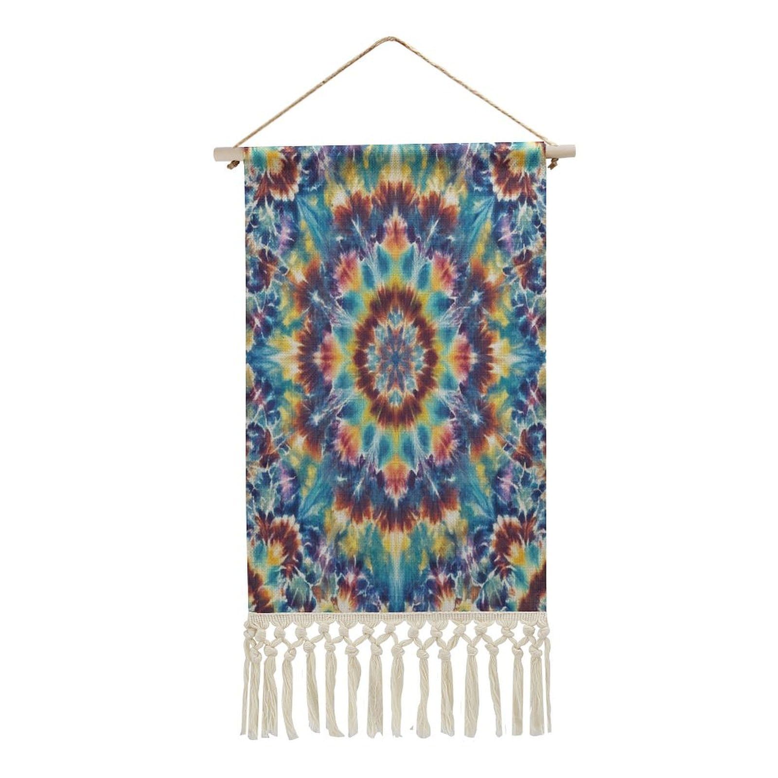 FekiLoot Tie Dye Pattern Wall Art Print Decor Art Tapestry with Tassel Cotton Linen Hanging Poster Vintage Aesthetic Wall Art Poster Rustic Wall Art Decor for Home Bedroom Living Room Office