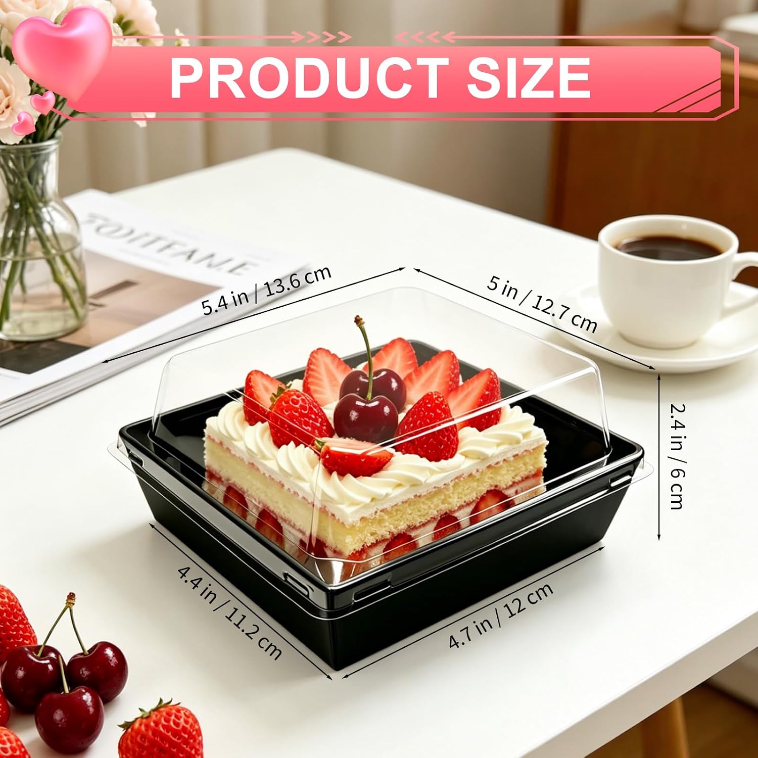 Nexboraque 100 Pack 5 Inch Paper Charcuterie Boxes with Clear Lids | Square To Go Cake Slice Containers, Small Bakery Dessert Food Boxes for Cookie, Sushi, Sandwich, Fruits (Black)