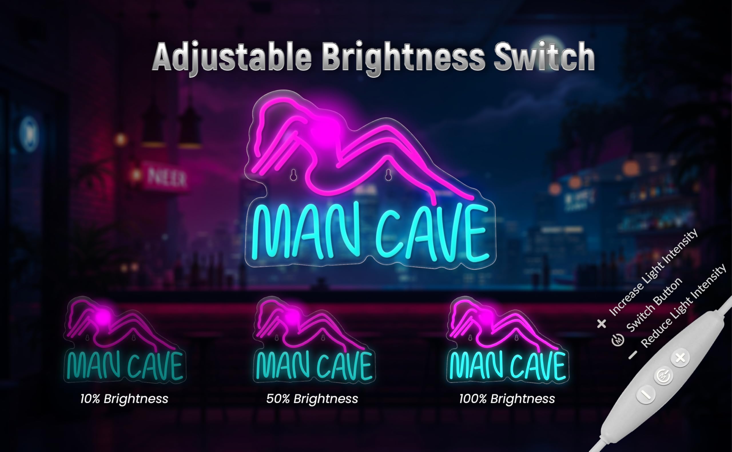 Neonowe znaki LED, nowoczesne, różowe, akrylowe, uchwyt ścienny, 35 x 25 x 1,5 cm, zasilane przez USB, ściemniane światło LED do sypialni, pokoju gier, baru, pubu, klubu, dekoracja ścienna