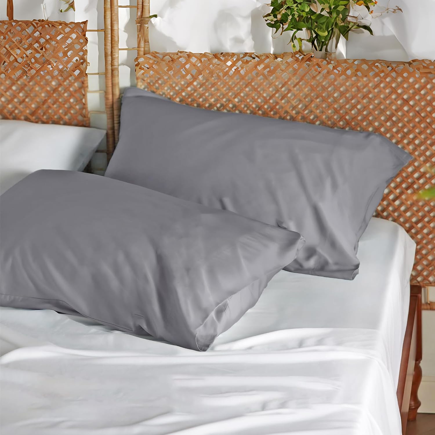 FixtureDisplays® 2 Pack Queen Size Pillow Case Dark Grey Envelope Pillow Cases Polyester Microfiber Soft Breathable Pillow Cases Gifts for Kids, Men or Women, 20x30 Inches 15876-2D