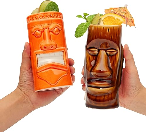 Miniatura 2 de LEMONSODA Vasos Tiki hawaianos de cerámica (juego de 8)