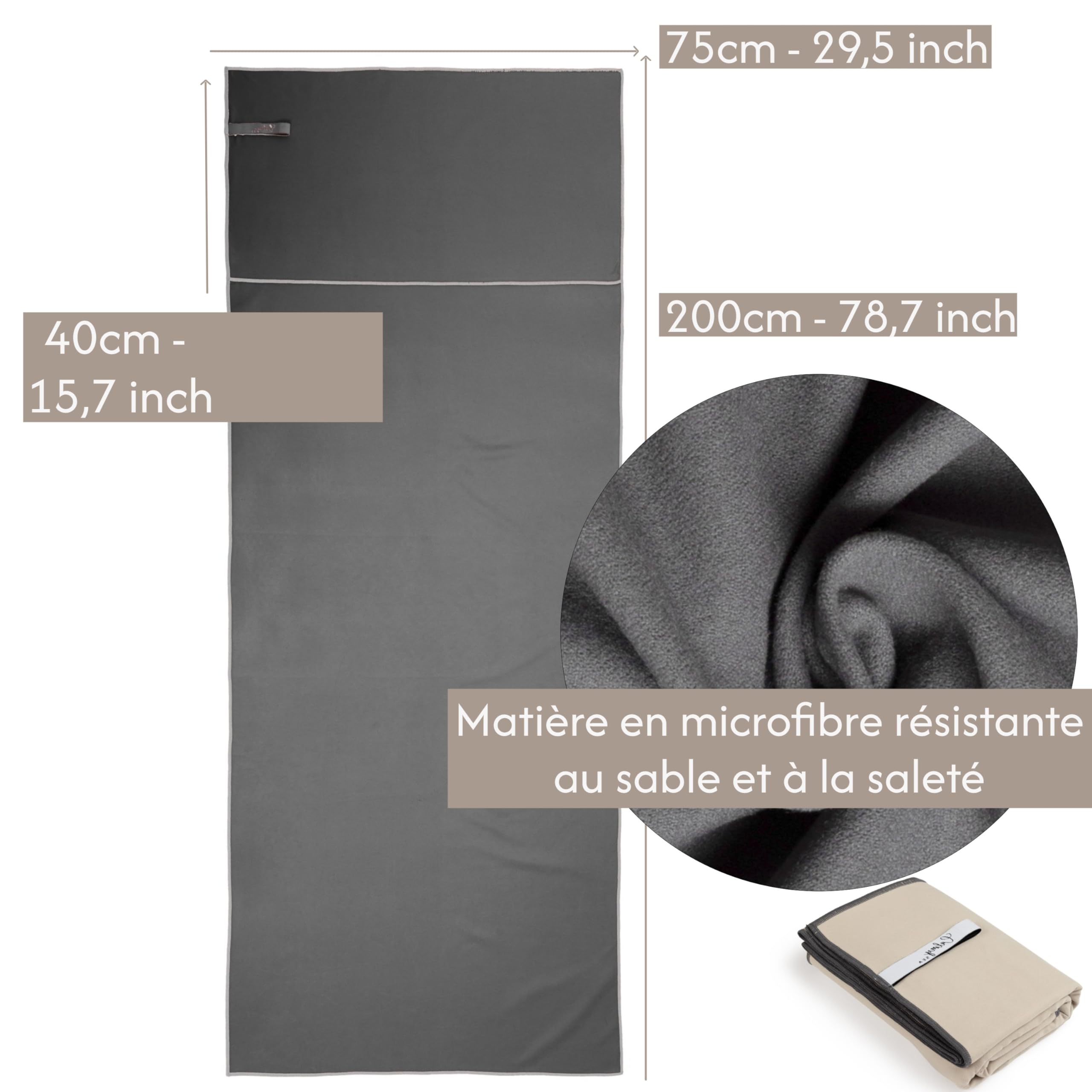 Lot de 2 serviettes pour chaise longue - 200 x 75 cm - Avec capuche - En microfibre - Poids léger - Pour chaise longue de jardin - Avec enveloppe - Housse de chaise longue de plage (beige, 2
