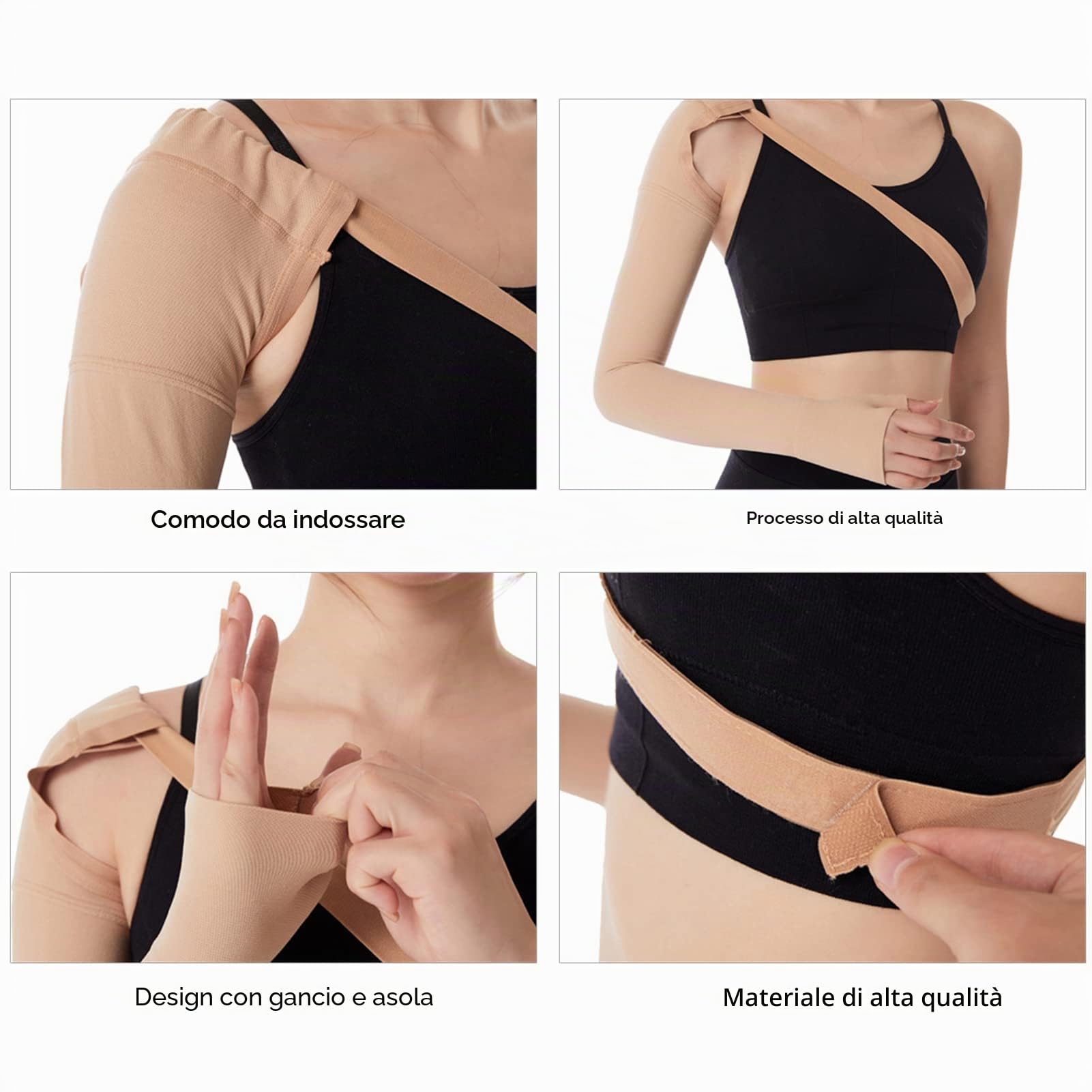 Armstocking con Polsino, Manica del Braccio di Compressione del Linfedema, Manica del Braccio Dell'edema Linfatico del Pollice, Supporto Post Mastectomia in Poliuretano per (L Mano