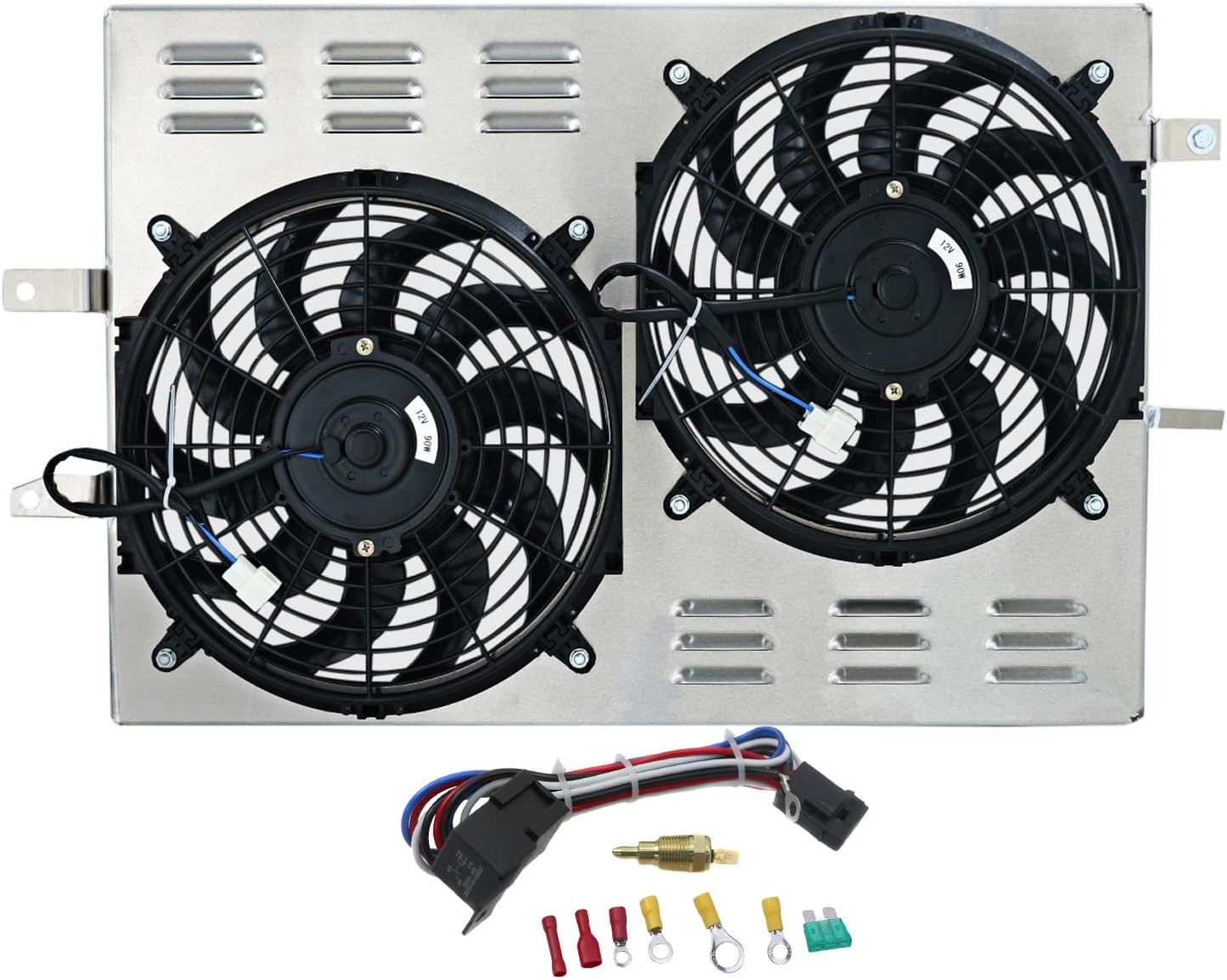 Aluminum Radiator Shroud Fan For 1997-2004 Ford Mustang GT SVT Cobra 4.6L Automotive Replacement Shroud Fan Relay kit 1998 1999 2000 2001 2002 2003