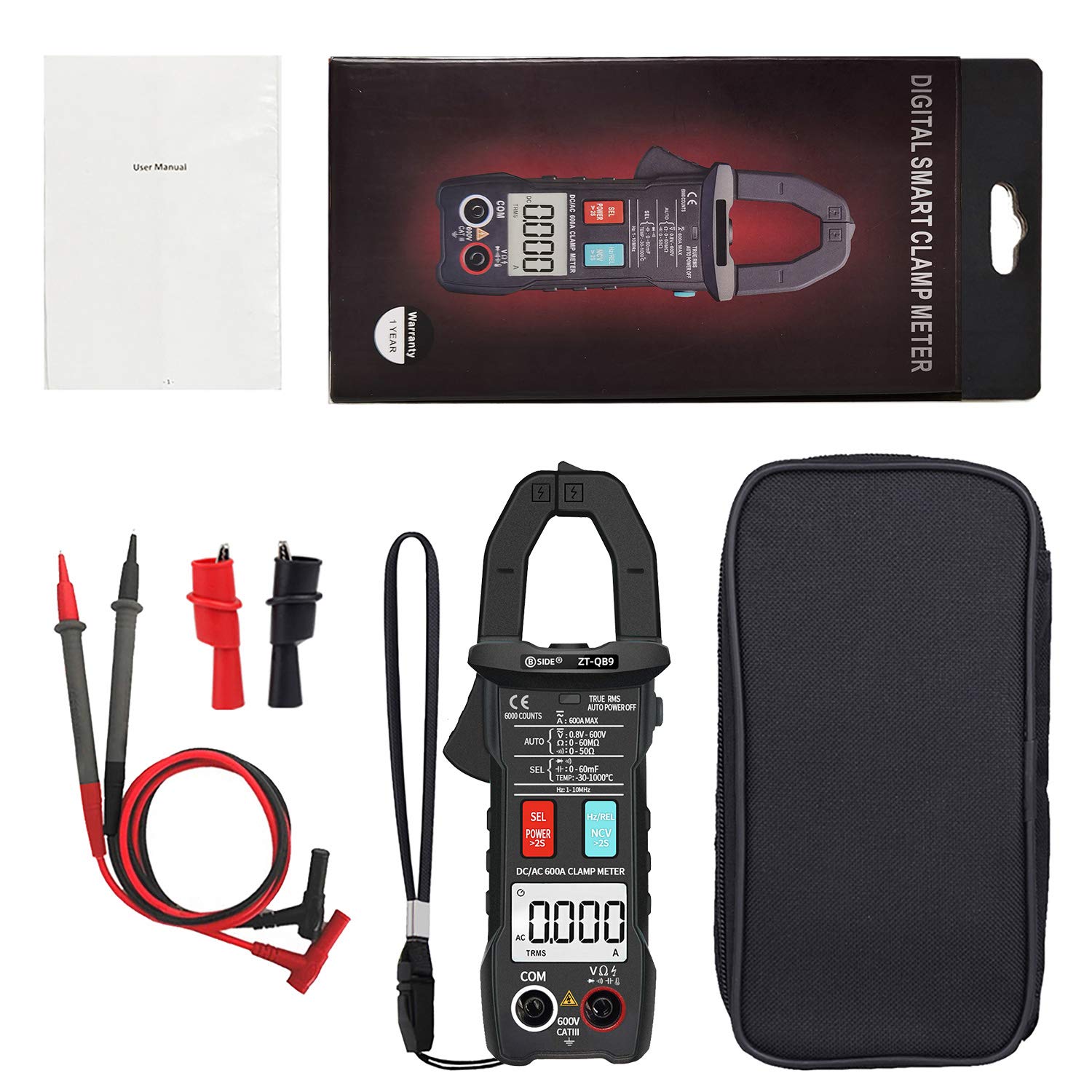 /G ZT-QB9 Pinza amperometrica DC 600A True RMS Auto-Ranging 6000 conteggi Misuratore Corrente di spunto capacità Temperatura Controllo dal Vivo Test di Tensione