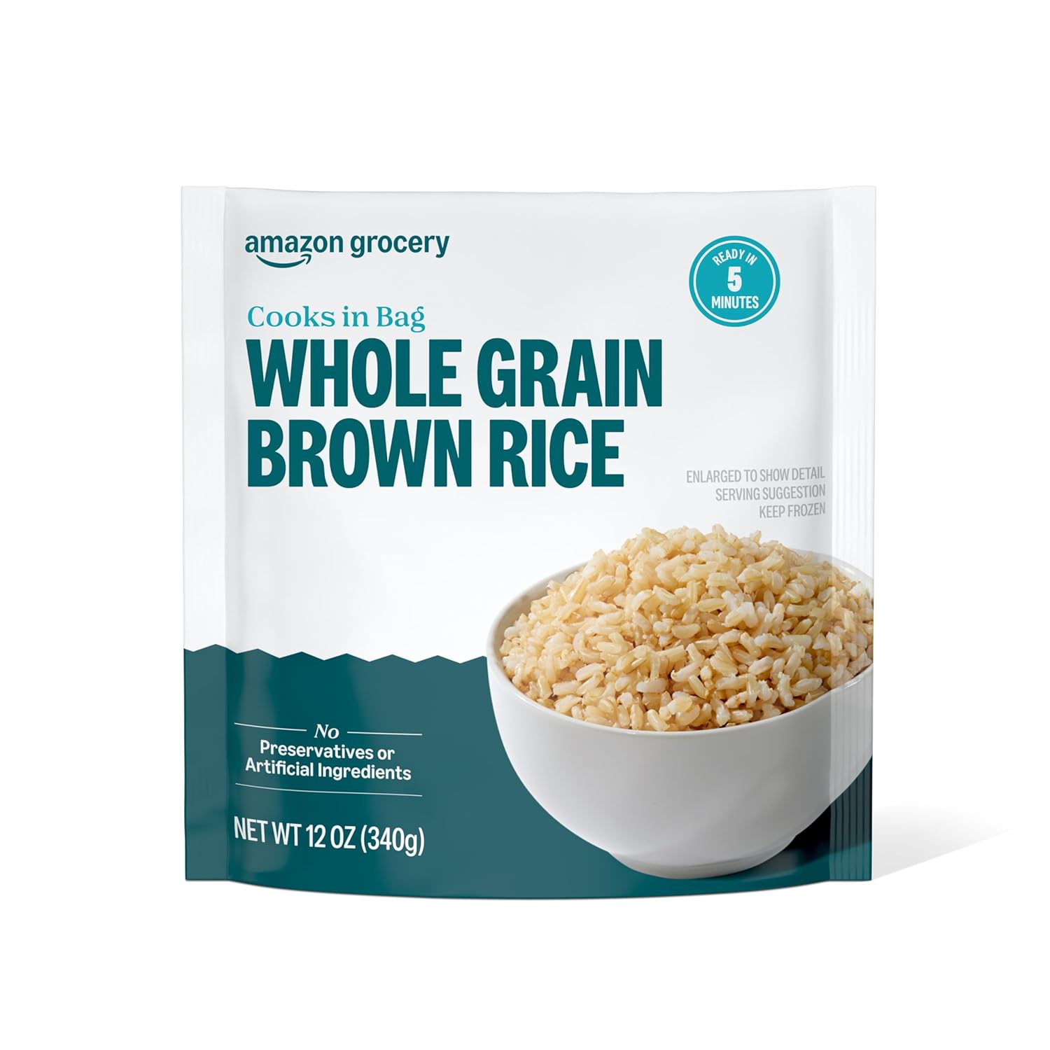 Amazon Fresh Frozen Whole Grain Brown Rice, 12 oz - Nutritious, Convenient Healthy Side for Quick Meals