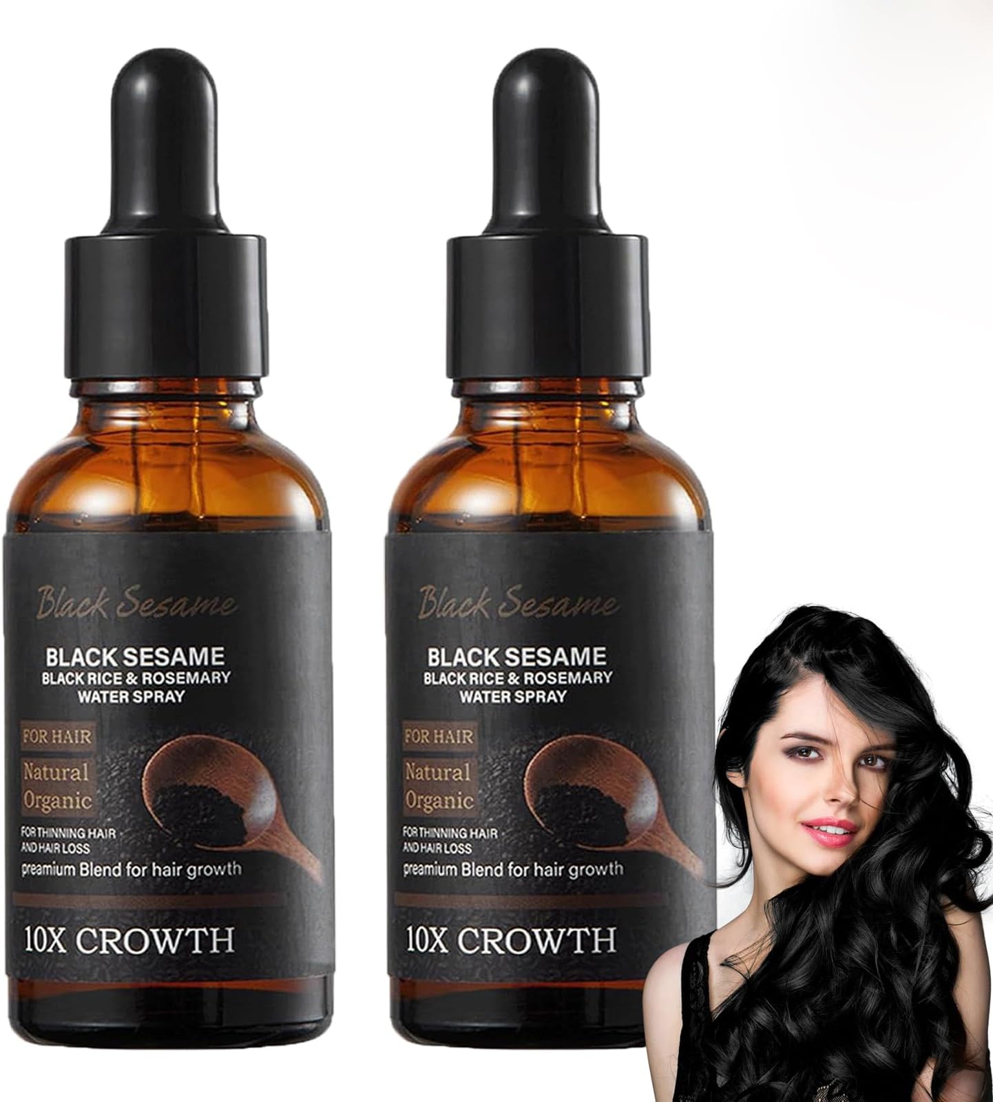 Black Sesame Hair Growth Serum and Oil, Seeds Extract Essence, Promote Hair Growth (2PCS)